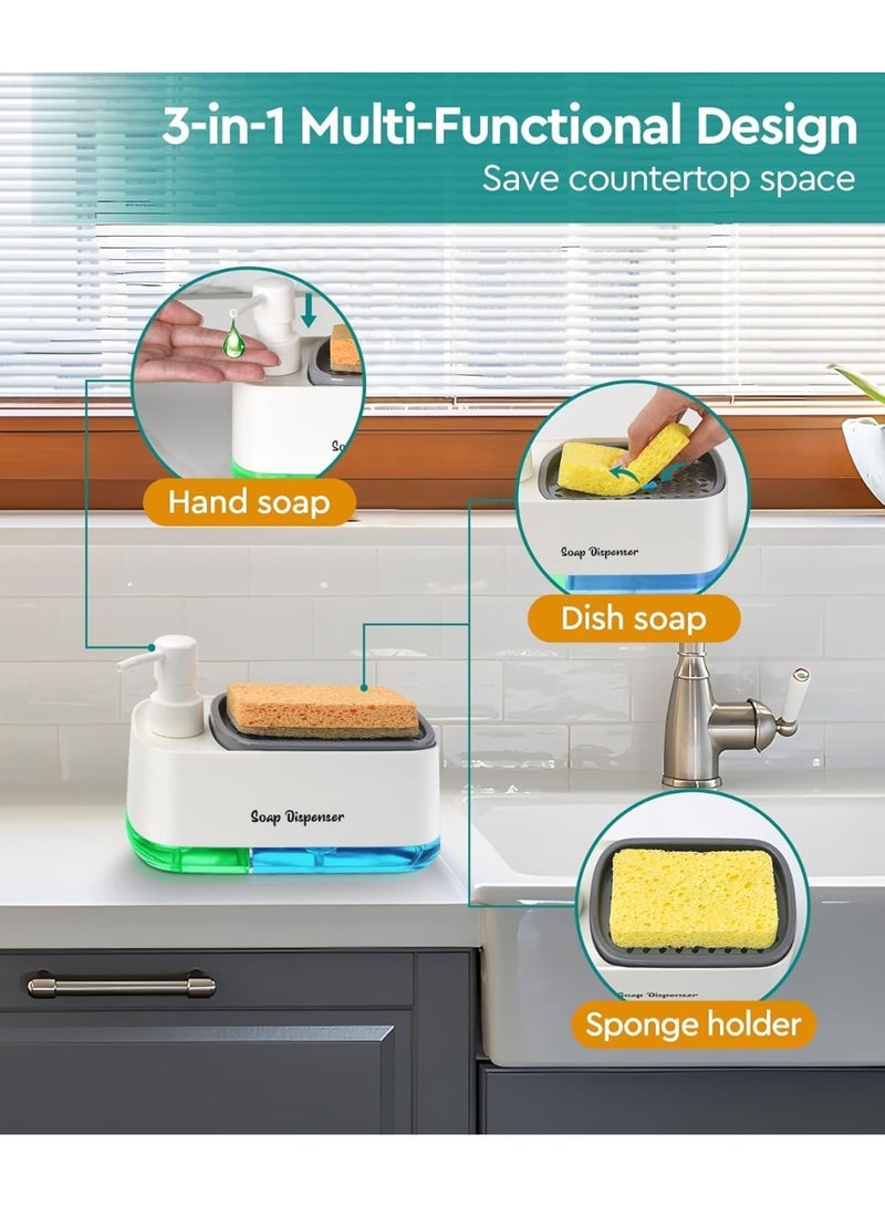 3 in 1 Kitchen Soap Dispenser with Sponge Holder and Drain Tray, Easy Refill and Easy Clean Liquid Soap Organizer for Sink Countertop - Image 4